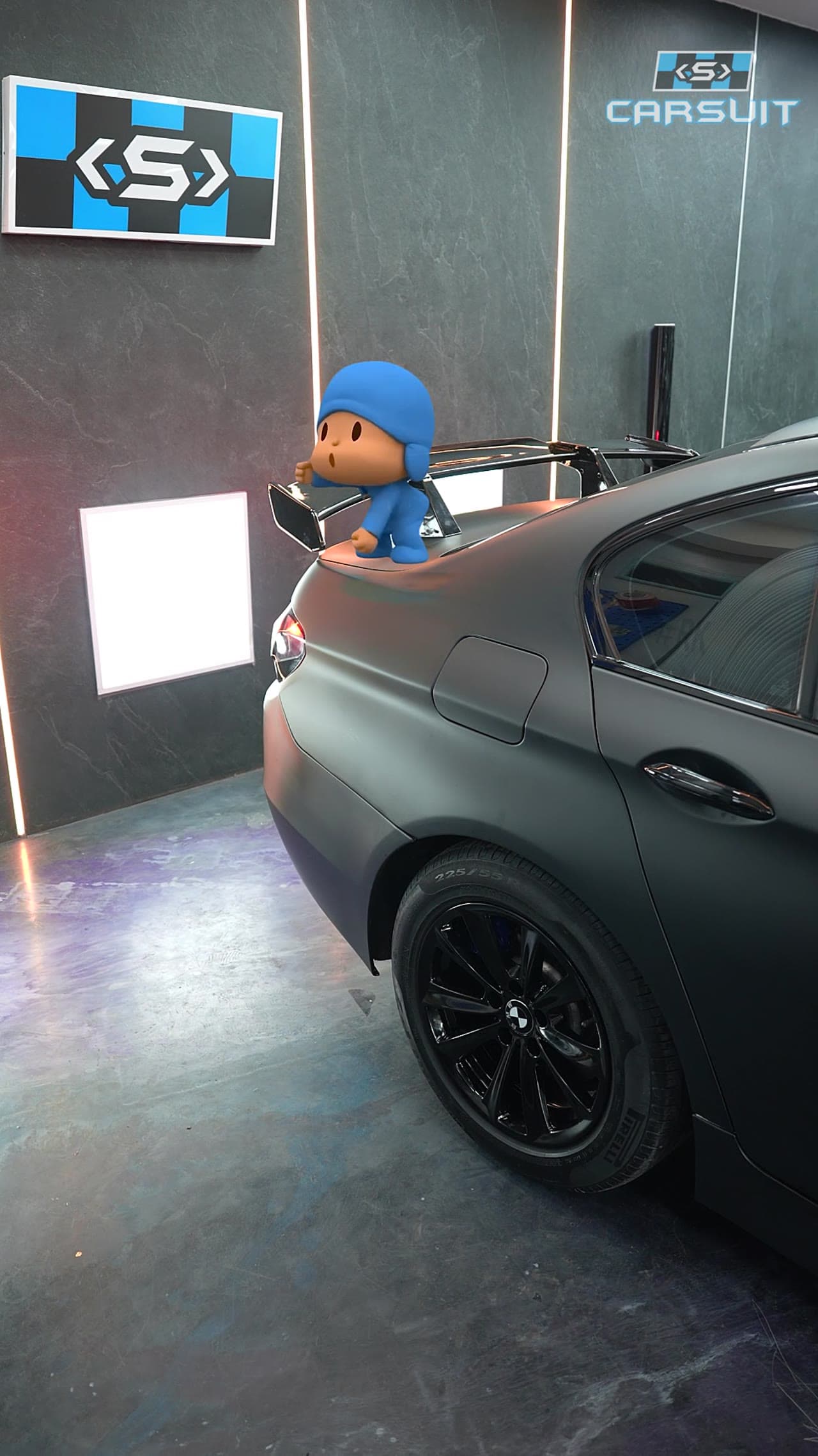 BMW finished in a matte black vinyl wrap at Carsuit Mumbai